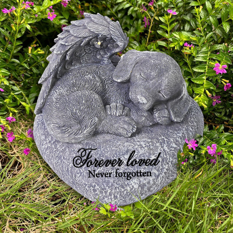 Pet Memorial Gifts for Dogs,Hand-Sculpted Resin Pet Loss Sympathy Gift with LED Light, Pet Angel Sleeping Dog Memorial Stone Statue Pet Headstone Grave Markes for Loss Dog Sympathy Gift - PawsPlanet Australia