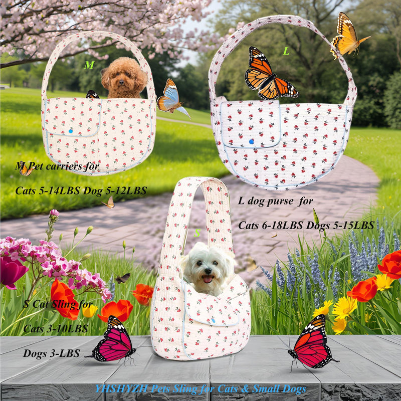 Flower Pet Sling Carrier for Small Dogs and Cats, Breathable Cotton Cats Carrier Purse?Floral Print Puppy Bag 5-10 Lbs, Hand Free Travel Chest Cat Sling, Gifts for Pet Mom Girls?White, Small White - PawsPlanet Australia