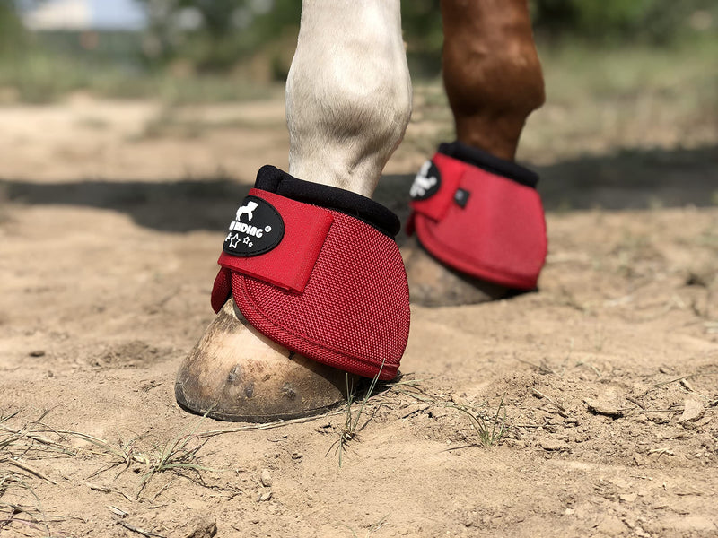 TGW RIDING 2520D Horse Bell Boots No-Turn Horse Bell Boots, Equine Ballistic Hoof Overreach Bell Boot, Pair Red Large