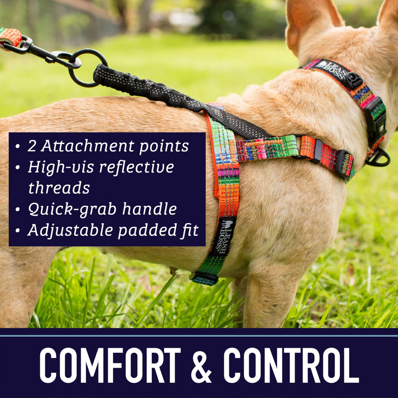 Leash Boss No Pull Dog Harness, Easy Walk for Small, Medium, and Large Pets, Reflective with Rear and Front Clip Attachment (Wave Pattern, Large) Blue - Wave - PawsPlanet Australia