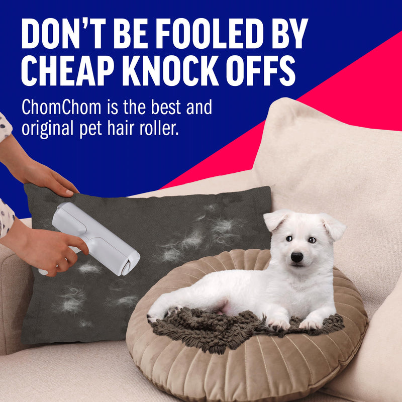 Chom Chom Roller Pet Hair Remover and Reusable Lint Roller - ChomChom Cat and Dog Hair Remover for Furniture, Couch, Carpet, Clothing and Bedding - Portable, Multi-Surface Fur Removal Tool White - PawsPlanet Australia