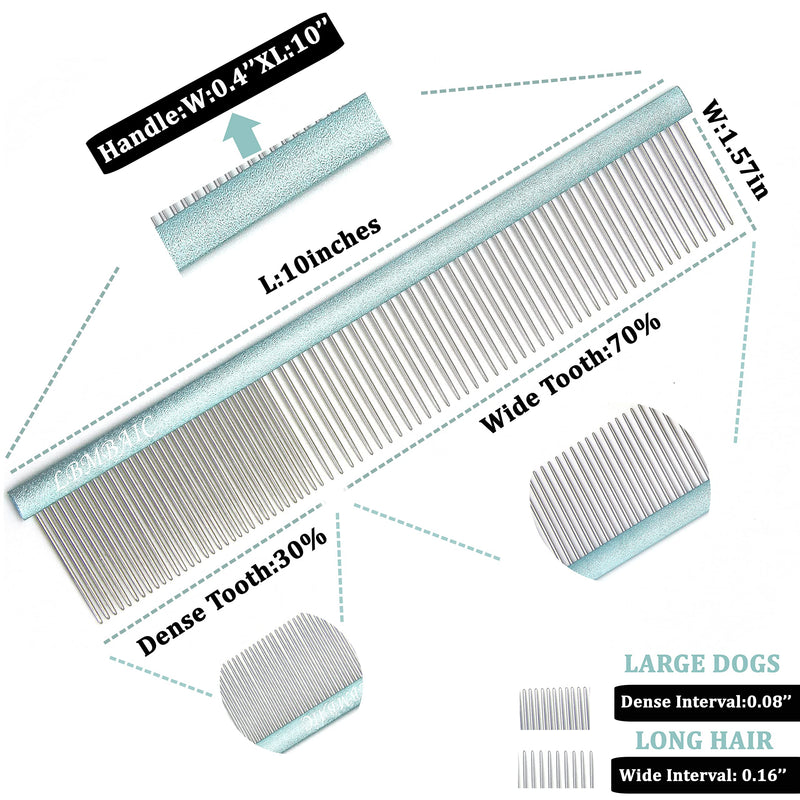 10inches Large Long Wide Tooth Metal Grooming Comb and Slicker Brush for Long Thick Coat Dogs and Cats.