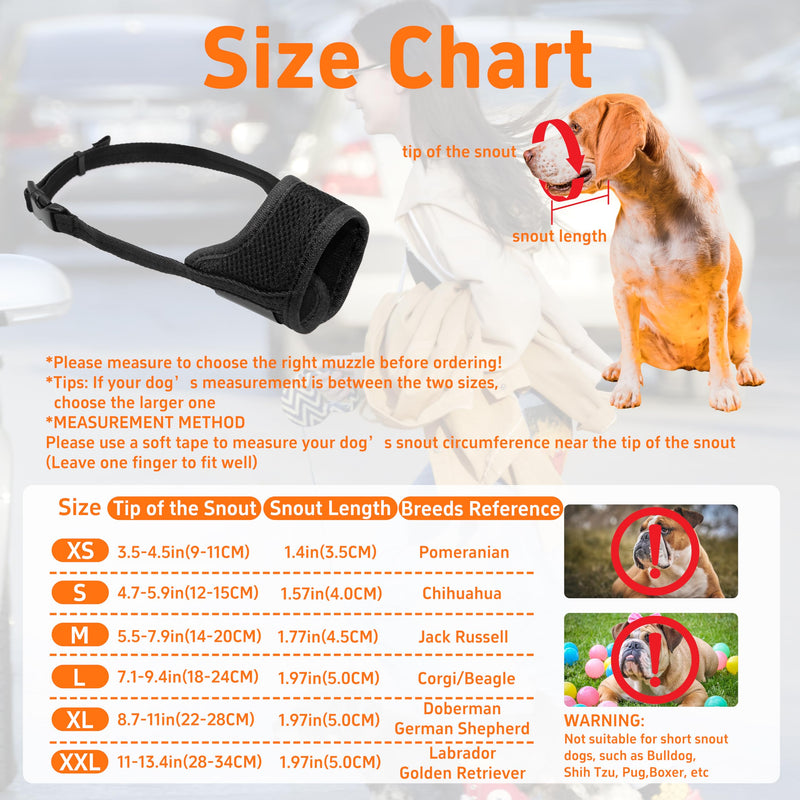 Dog Muzzle, Breathable Nylon Muzzles for Small Medium Large Dogs, Soft Air Mesh Pet Muzzles Anti Chewing Allow Eating Drinking, Adjustable Puppy Mouth Cover Prevent Biting 6 Sizes, Black, XS X-Small - PawsPlanet Australia
