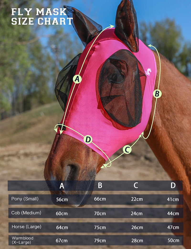 Horse Fly Mask with Ears, UV Protection, Breathable Mesh, Snug Fit Wear Under Halter, Fly Mask for Horses Hot Pink Full Size Large