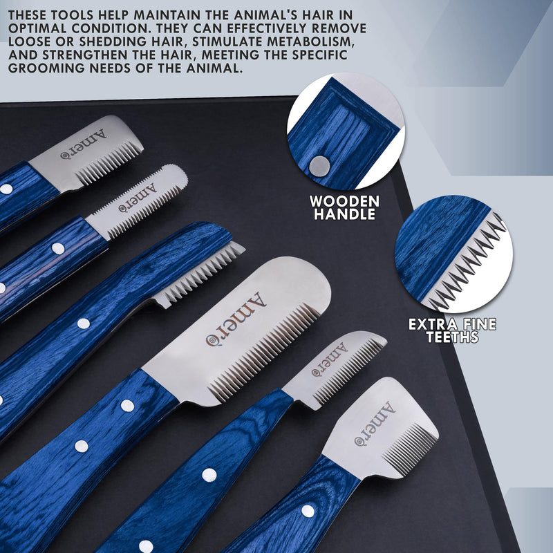 Premium 7-Piece Pet Grooming & Stripping Knife Kit with Bonus Comb – Professional Undercoat Removal Tools, Stainless Steel Blades & Ergonomic Wooden Handles for Dogs & Cats
