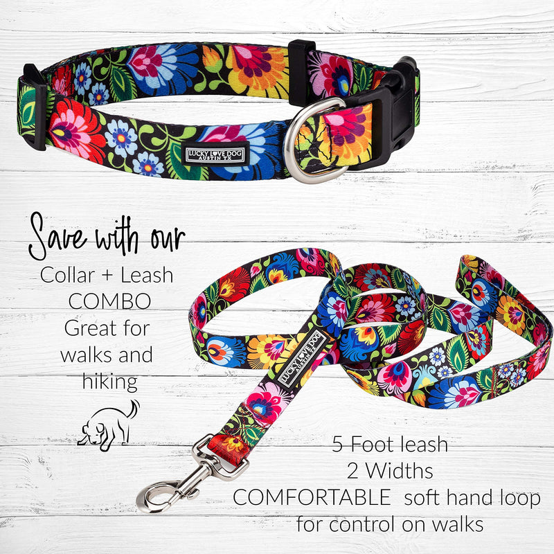 Lucky Love Dog Leash Collar Combo Set, Vivid Floral Girl or Boy Dog Leash Small to Medium Dogs, Blackbird, Small - PawsPlanet Australia