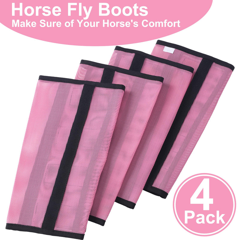 Adjustable Horse Fly Boots Set of 4, Breathable Mesh Fly Boots for Horses, Equine Leg Protection Reduce Stomping, Horse Leggings Leg Guards Pink Large - PawsPlanet Australia