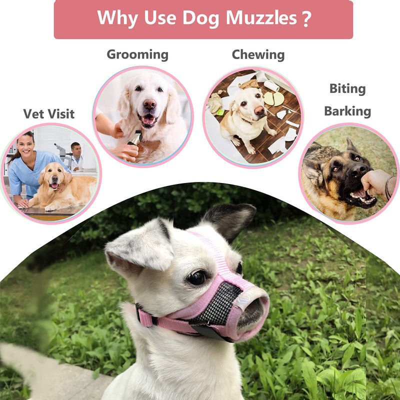 Small Dog Muzzle XS for Grooming Barking Chewing, Barkless Soft Mesh Muzzles to Prevent Eating Poop Things,Best for Aggressive Dogs (Crystal Pink) Breathable Pink