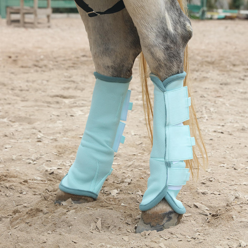 Adjustable Horse Fly Boots Set of 4, Equine Leg Protection Reduce Stomping, Breathable Mesh Fly Boots for Horses, Horse Leggings Leg Guards Aqua Blue 03 Full - PawsPlanet Australia