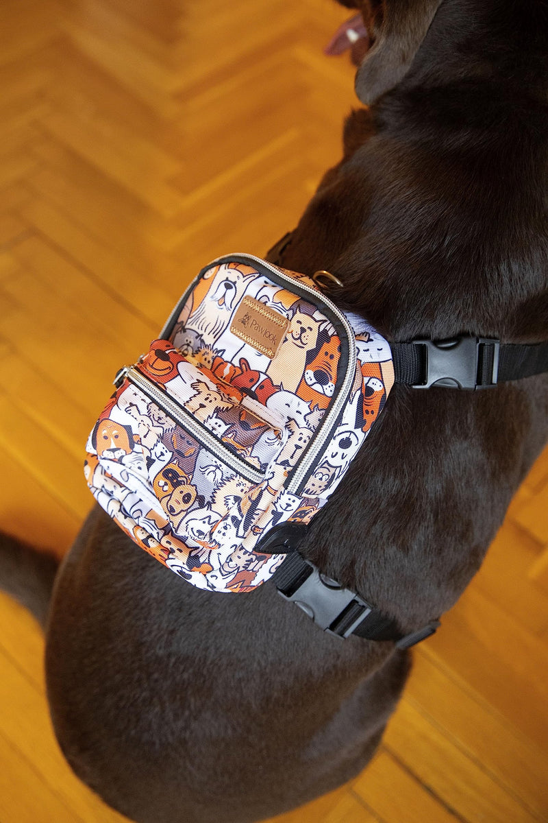 PawLook Design Dog Backpack Harness with Leash-Stylish Dogbagpack-Poop Bag Dispenser Dog Backpack-Dog Self Carrier Backpack-Dog Bag Vest with D-Ring-Backpack for Dogs to Wear-1 Piece (Paws, S) Paws - PawsPlanet Australia