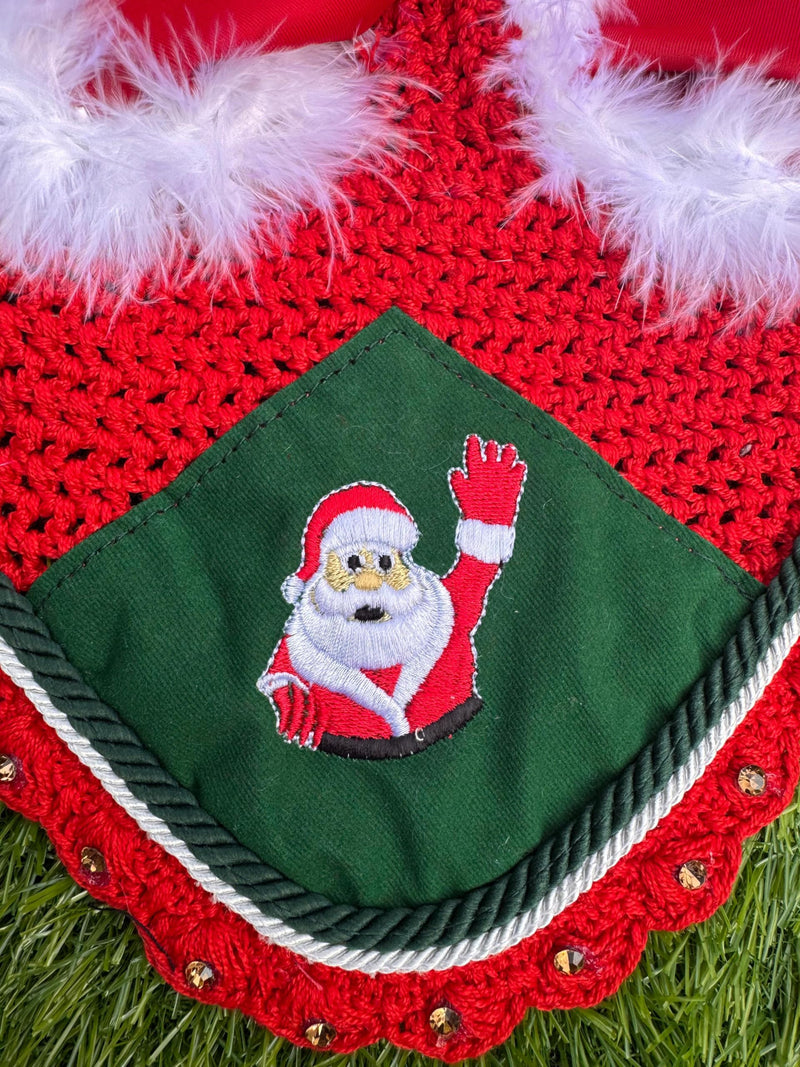 Horse Ear Bonnet Santa Claus Double Hats Fly Hood Ear Net Fly Veil Gift for A Christmas Equestrian Tack Equine (Embroidery, Horse/Full) Embroidery Horse / Full