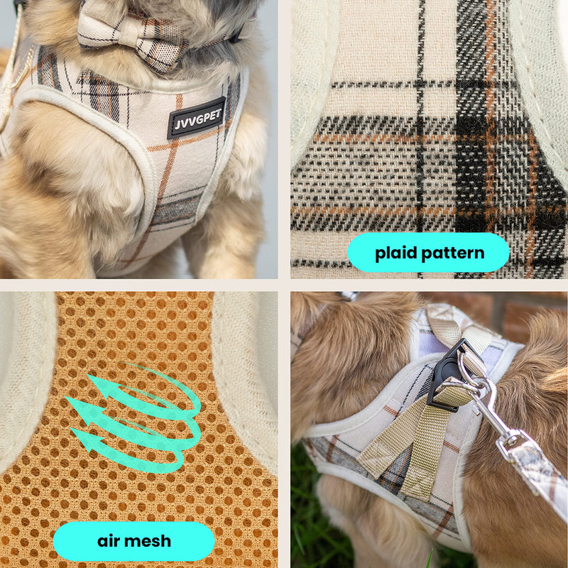 Dog Harness for Small Dogs - Plaid No Pull Dog Vest Harness and Leash Set - Step in Reflective Adjustable Soft Mesh Full Body Dog Harness for Walking, Running, Training... Small-chest : 13"-14.5" Beige - PawsPlanet Australia