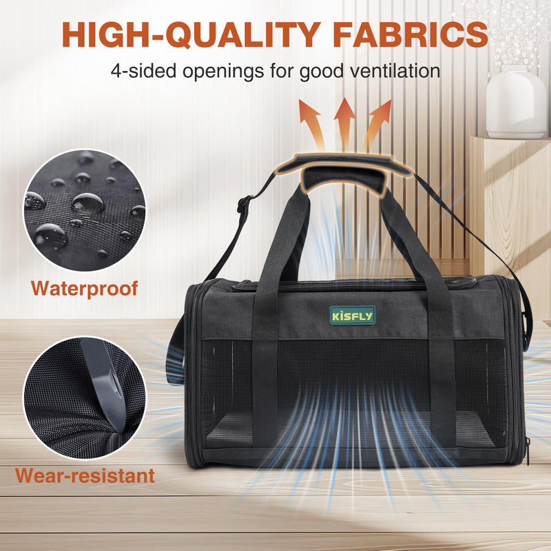 Airline Approved Cat and Small Dog Carrier 17"x11"x9.5"– Soft-Sided, Foldable Under-Seat Travel Bag for Pets up to 12 lbs, Top-Loading, Scratch-Resistant Mesh, Black 17x11x9.5 In - PawsPlanet Australia