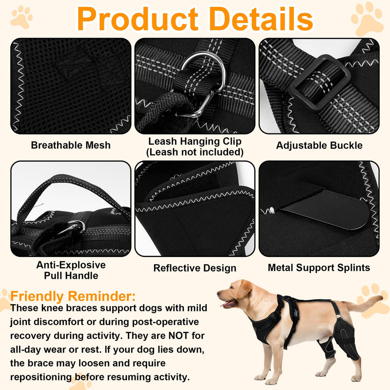 Dog Knee Brace for Rear Leg Support - Adjustable Canine Hinged Back Leg Support Warp with Hip Joint Care Reflective Strap Harness for ACL Arthritis Relief Patellar Luxation Injured Dog (M) M
