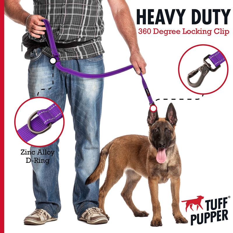 Tuff Pupper Heavy Duty Double Handle Leash | Twist Locking Carabiner Clip | Safety Lock for Strong Dogs | Reflective for Safe Night Walks | 6 Foot Leash | For Medium & Large Dogs Purple - PawsPlanet Australia