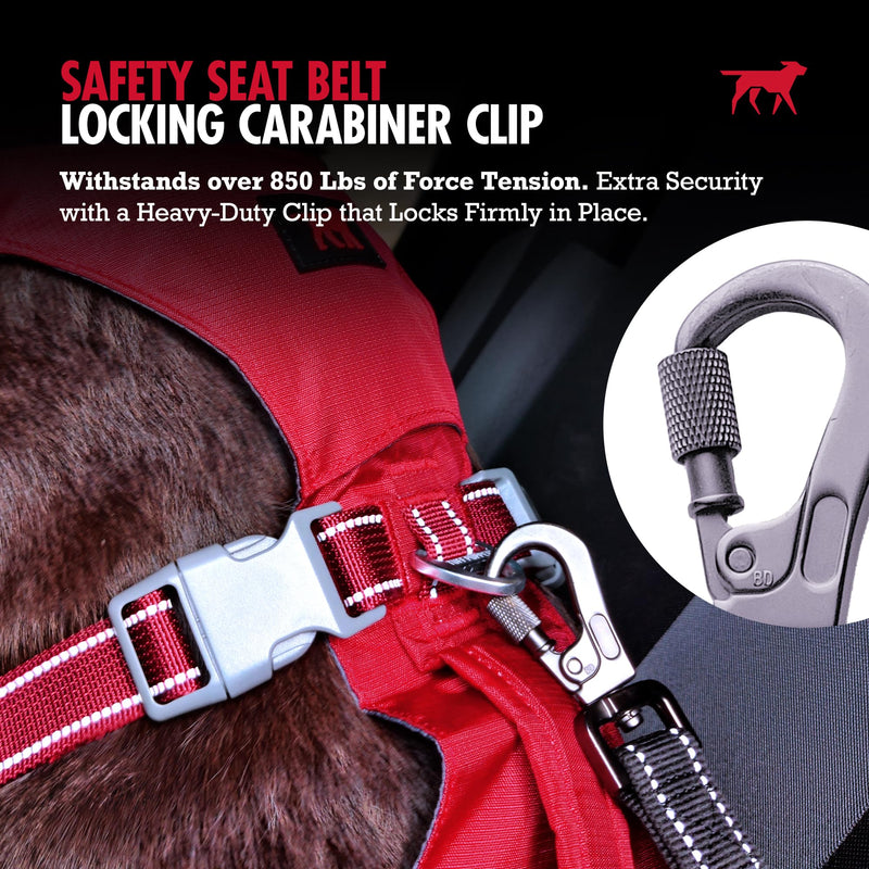 Tuff Pupper Dog Seat Belt | Adjustable Length Dog Seatbelt Restraint | Tangle-Free Locking Carabiner | Shock-Absorbing Bungee | Reflective Stitching for Visibility | Universal Fit for Cars & Trucks Black Seat Belt Attachment - PawsPlanet Australia
