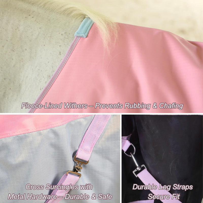 BARN & STABLE 600Denier 3000mm/3000mvp Super Waterproof & Breathable Horse Blankets for Winter with 200g Fill Sea Pink/Plume 75 Inch - PawsPlanet Australia