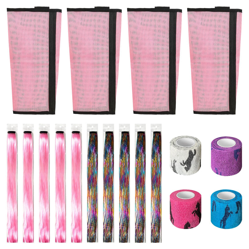 4 Pcs Fly Leg Wraps for Horses, Adjustable and Breathable Pink Horse Fly Wraps,Made of Mesh Material; Suitable for 4 Legs