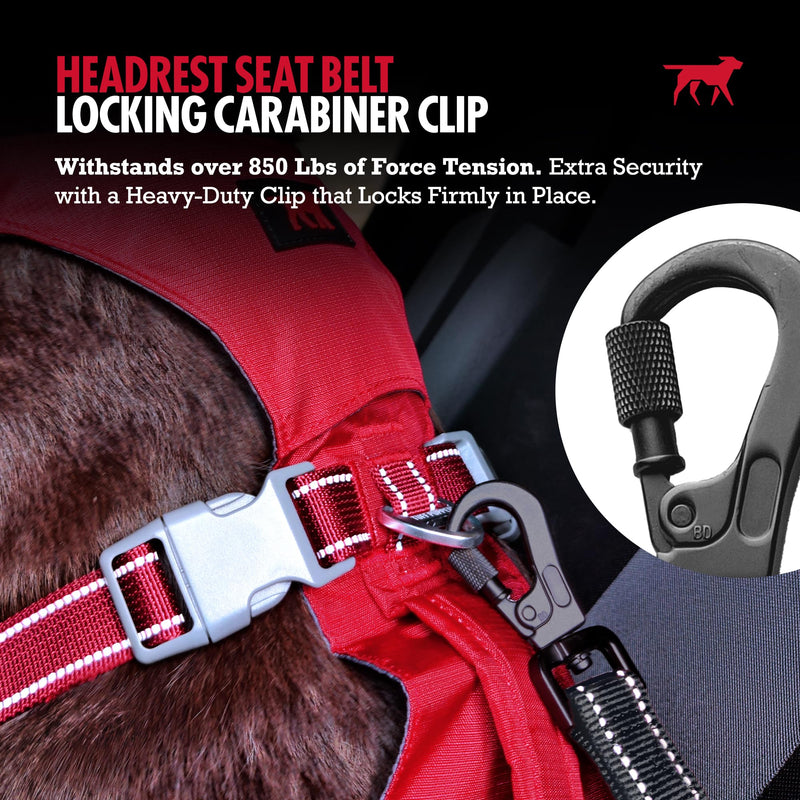 Tuff Pupper Dog Seat Belt for Car Headrest | Adjustable Length Dog Car Harness Restraint | Heavy-Duty Aviation Aluminum Carabiner & Tactical Buckle | Universal Fit for Small, Medium & Large Dogs Black Headrest Attachment - PawsPlanet Australia