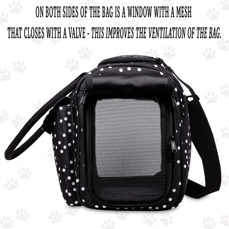 Fashion Dog Carrier Cat Carrier Rabbit Carrier- Soft Sided Pet Carrier Purse Bag - Breathable Mesh Airline Approved Pets Travel Tote Bag with Pockets (Black Polka dot) black polka dot - PawsPlanet Australia