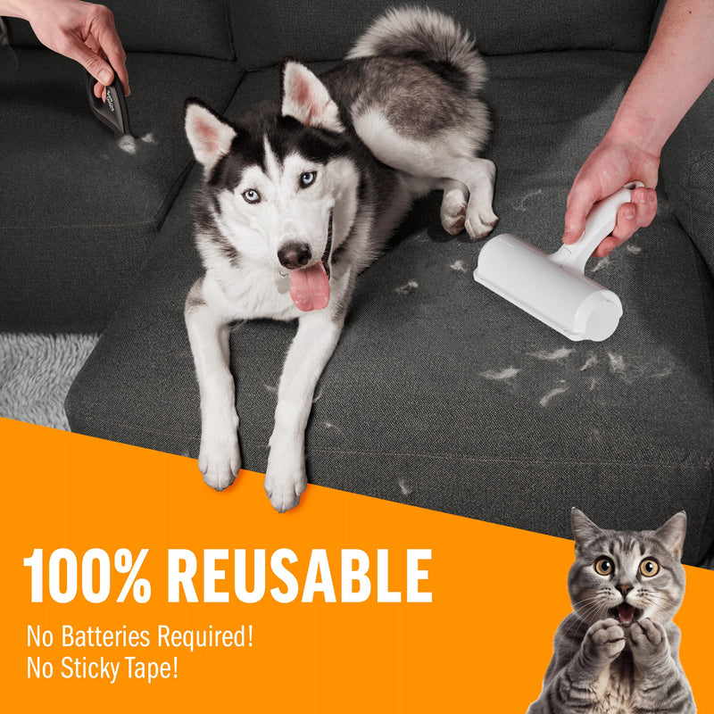 ChomChom Roller & Detailer Bundle - Pet Hair Remover and Reusable Lint Roller - ChomChom Cat and Dog Hair Remover for Furniture, Couch, Carpet, Clothing and Bedding - Multi-Surface Fur Removal Tool Black Detailer - PawsPlanet Australia