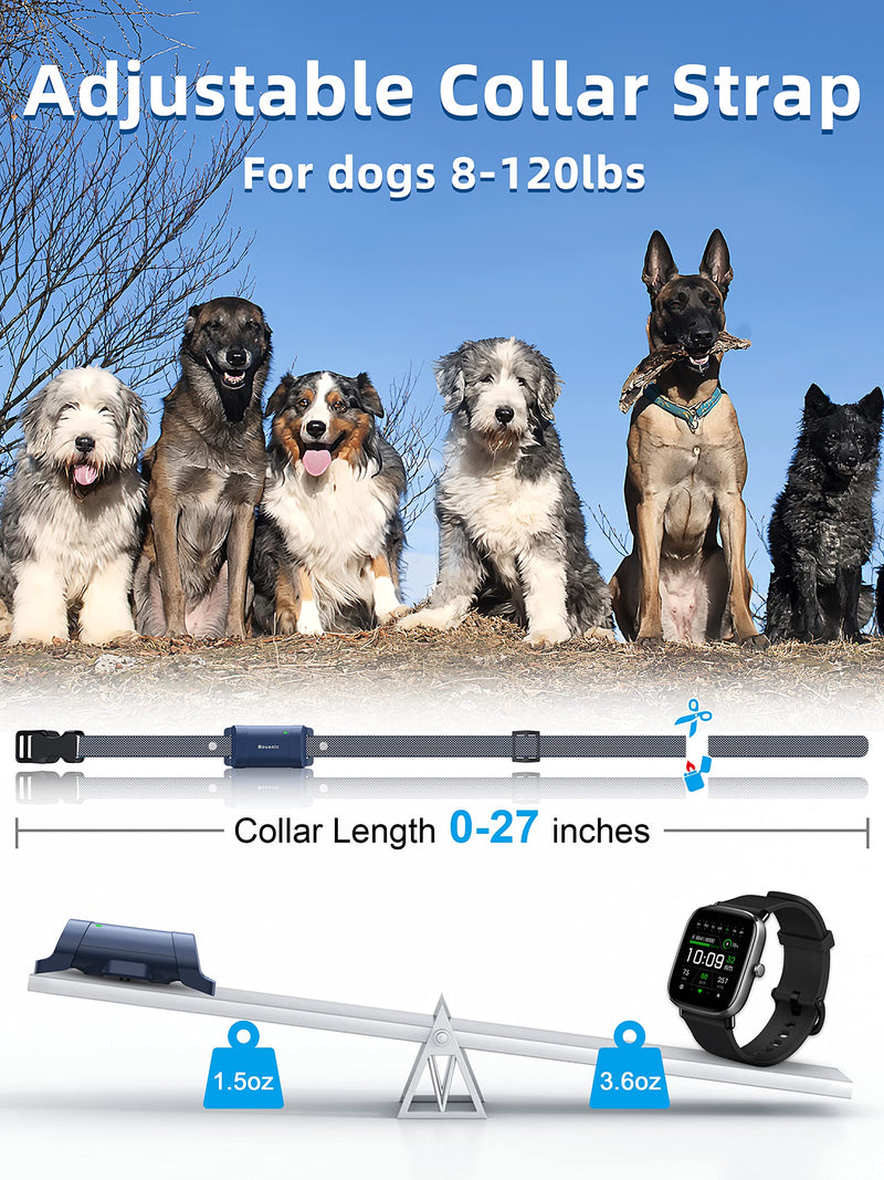 Bousnic Dog Training Collar with Remote - 4000ft Waterproof Dog Shock Collars 2 Dogs for Large Medium Small Dogs Rechargeable E Collars for Dogs Training with Beep Vibration Humane Shock(1-16) Mode Navy blue - PawsPlanet Australia