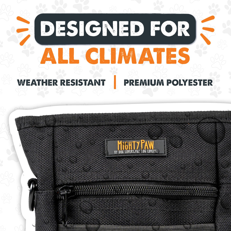Mighty Paw Dog Treat Pouch | No Spill Magenetic Clasp - Hands-Free Pouches for Training - Pets Training Treat Pouches for Dog Walks - Pet Bags Pouch - Built in Poop Bag Holder - Black Deluxe - Black - PawsPlanet Australia