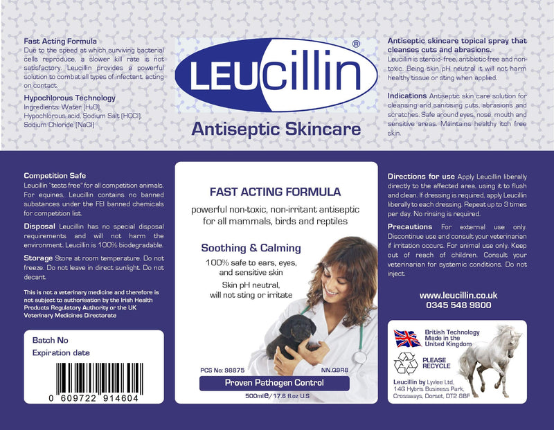 Leucillin Natural Antiseptic Spray - Antibacterial Antifungal Antiviral for Dogs Cats All Animals Itchy Skin Minor Wound Care and Skin Health | 500ml 500 ml (Pack of 1) - PawsPlanet Australia