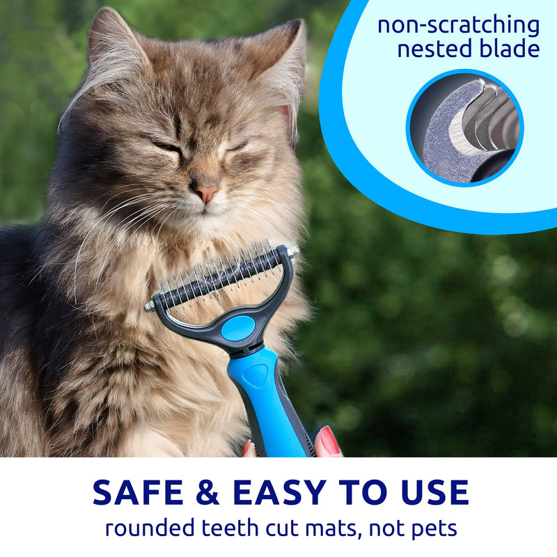 Pat Your Pet Deshedding Brush - Double-Sided Undercoat Rake for Dogs & Cats - Shedding Comb and Dematting Tool for Grooming, Extra Wide Blue