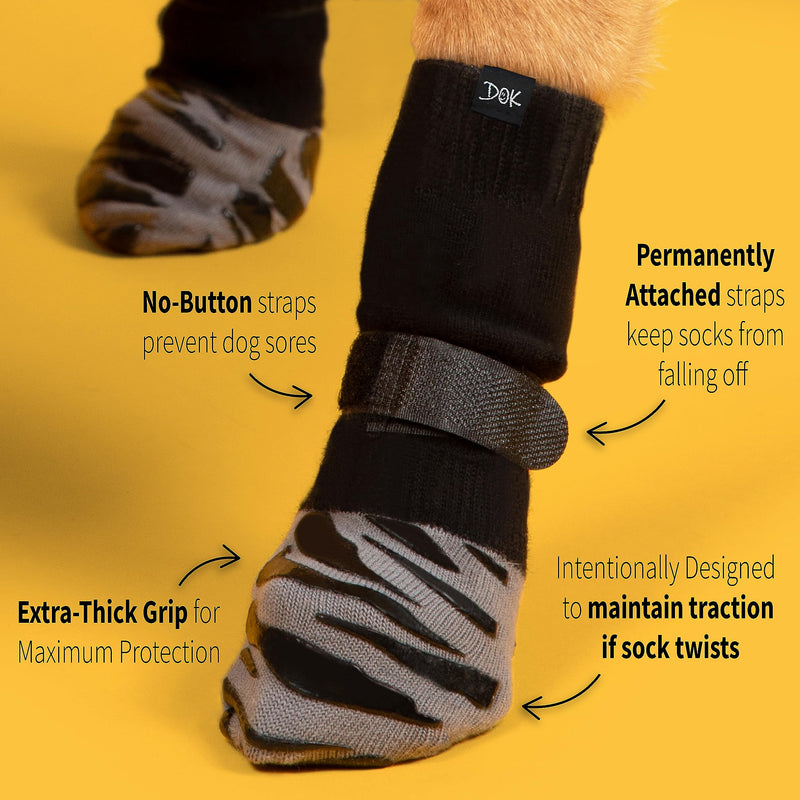 DOK TigerToes Premium Non-Slip Dog Socks for Hardwood Floors - Extra-Thick Grip That Works Even When Twisted - Prevents Licking, Slipping, and Great for Dog Paw Protection - Size Large - PawsPlanet Australia