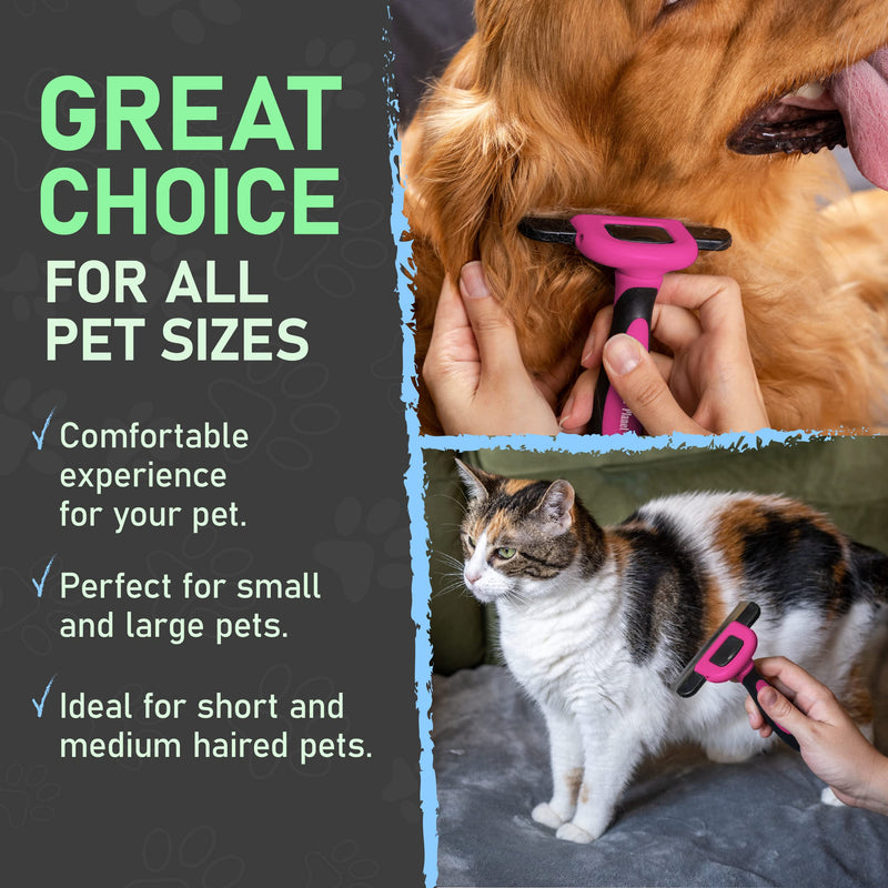 Maxpower Planet Pet Deshedding Brush - Grooming Tool for Dogs and Cats, Reduces Shedding by 95% - Comb for Short and Medium Hair - Pink - PawsPlanet Australia