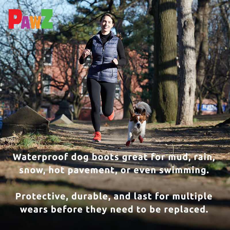 PawZ Rubber Dog Boots for Small Paws - All-Weather Waterproof Dog Shoes, Anti-Slip Traction for Rain, Snow, Mud & Hot Pavement - Pull-On Dog Booties, Red - Small (2"-2.5") - Pack of 12