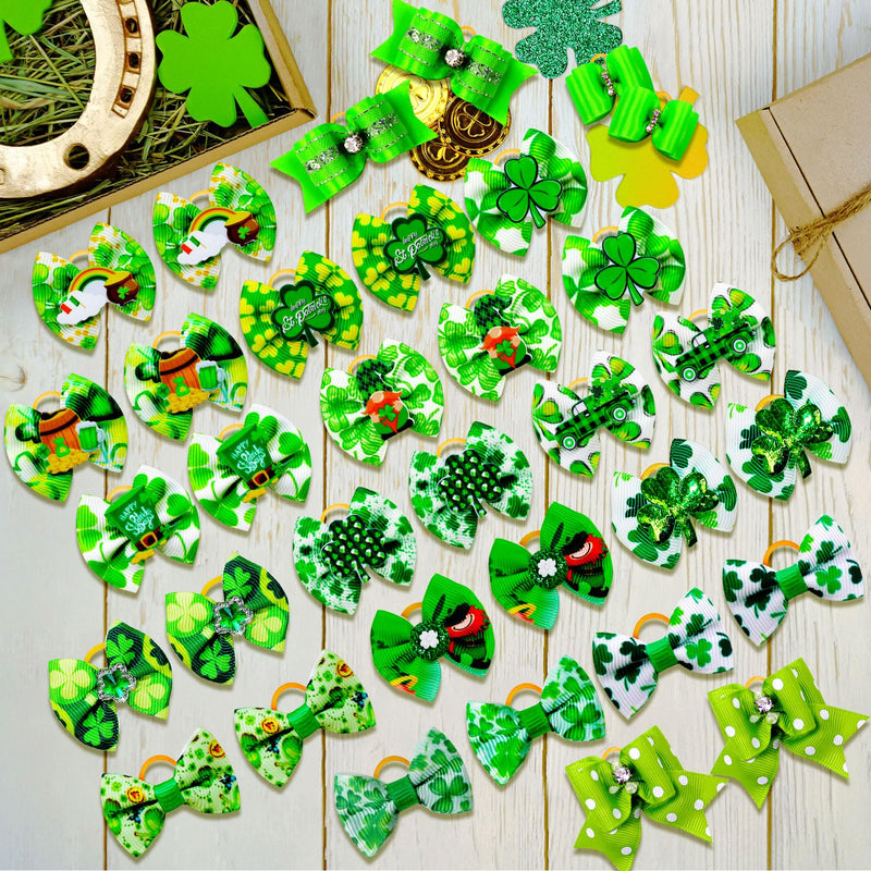80pcs St.Patrick's Day Dog Bows, Holiday Pet Dog Hair Grooming Bows with Rubber Bands, St.Patrick's Day Green Lucky Clover Element Dog Hair Bows for Dog Puppy Yorkie Hair Accessories - PawsPlanet Australia