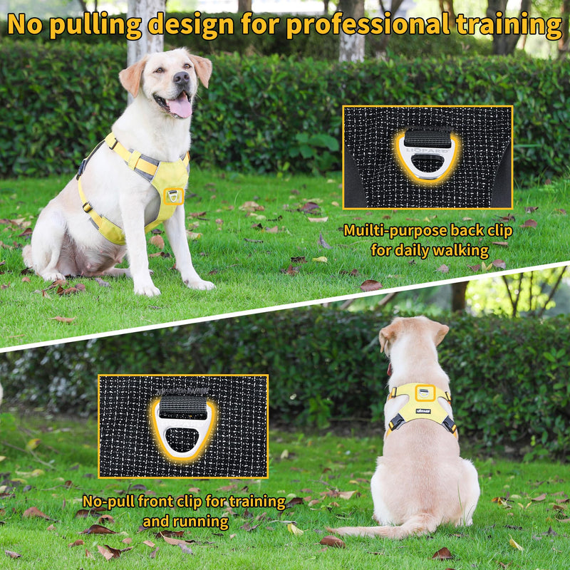 LIOPARD Dog Harness, Easy Walk Pet Harness No Pull with 2 Leash Clips, Reflective Running Soft Padded Adjustable Puppy Vest, Heavy Duty Seatbelt Harness for Car for Small Dogs (Yellow, XL) yellow - PawsPlanet Australia