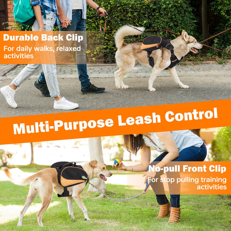 Dog Backpack Harness with Non-Slip Handle, Height-Adjustable Side Pockets Tactical Saddle Bag for Dogs, Lightweight Backpack for Dogs Hiking Walking Training, D-Ring Leash Attachment(75-100LB) Large - PawsPlanet Australia