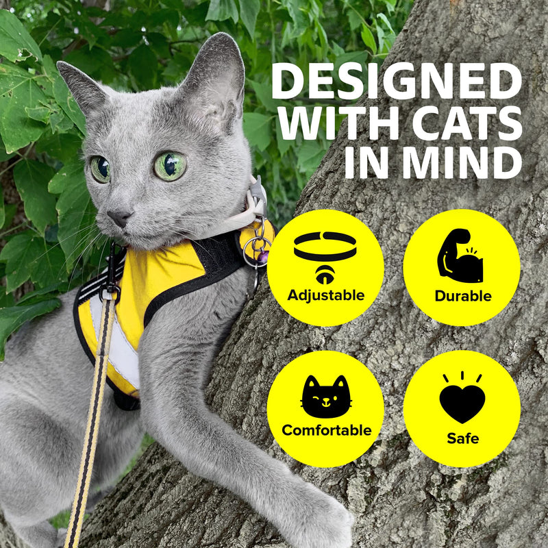 Kitty Holster Reflective Cat Harness – High-Visibility Cat Harness for Travel, Day and Night Walking - Soft Cotton Cat Accessories, Breathable, Secure & Washable, Made in USA - Sunshine Yellow, S to M Small/Medium - PawsPlanet Australia