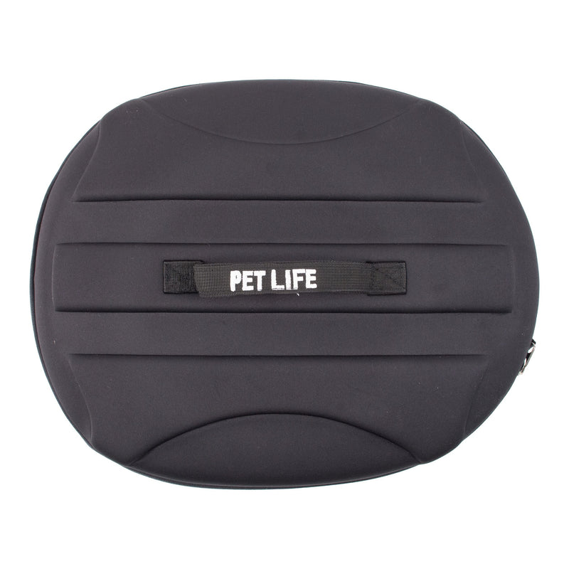 Pet Life Circular Shelled Travel Pet Carrier - Collapsible and Folding Airline Dog Carrier with Lightweight Military-Grade Durability with Included Shoulder Straps Black 18.2"L x 14.6"W x 12.2"H - PawsPlanet Australia