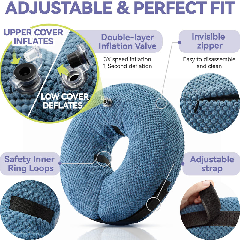 Inflatable Dog Cone Collar - Dog Neck Donut Cone Collar Alternative After Surgery - Soft Cone for Large Medium Small Dogs Cats - Alternative Recovery E Collar (Blue, L) Large [Neck:12"-15"] - PawsPlanet Australia