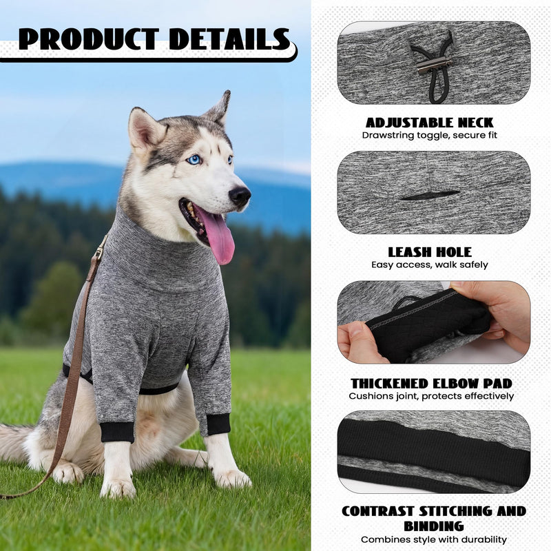Dog Surgery Recovery Suit – Ideal for Front Leg Surgery & Chest Wound Healing, Soft Breathable Post-Op Suit with Elbow Pads, Stop Licking Cone Alternative, Grey, XL X-Large