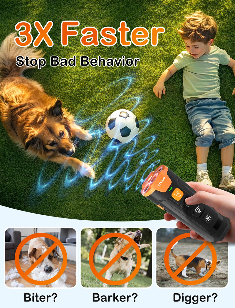 Dog Bark Deterrent Device - Ultrasonic Anti-Barking Devices with 3X Sonic Emitters, Up to 50FT Long Range & Rechargeable Bark Control - Safe for Dogs Training - Indoor & Outdoor (Black) Black - PawsPlanet Australia