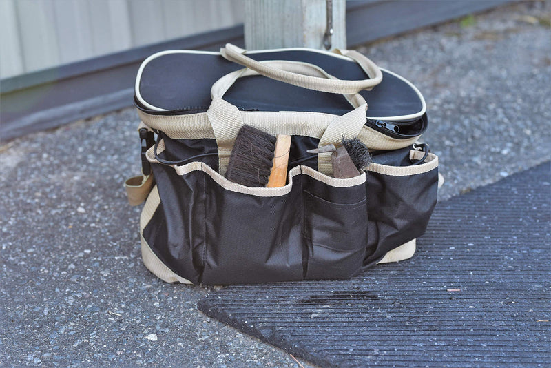 Huntley Equestrian Deluxe Grooming Bag Perfectly Designed Easy Access Multi Pocket Zipper Top Closure Double Handles Shoulder Strap Exterior Pockets One Size Black - PawsPlanet Australia