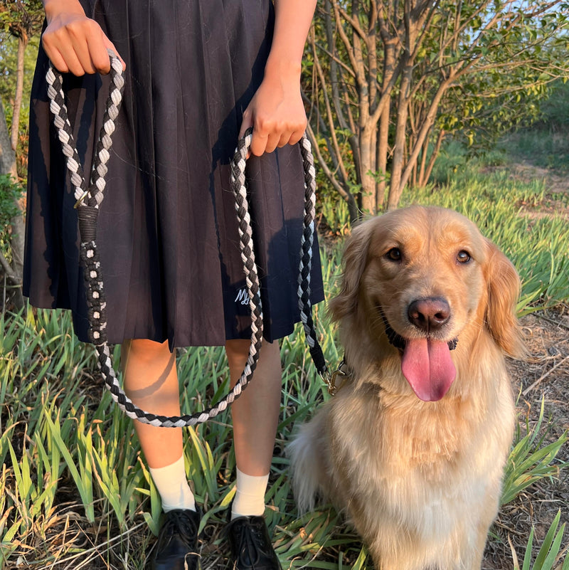 Handmade 5ft Braided Cotton Dog Leash with Unique Floral Handle, Durable and Stylish, Ideal for Small to Large Dogs, Black - PawsPlanet Australia