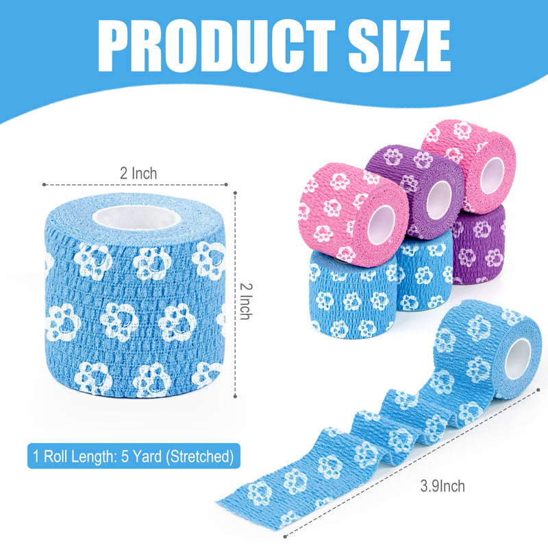 Vet Wrap Cohesive Bandages, Self-Adhesive Bandage Wrap, Breathable Non-Woven Self Adherent Tape for Pet Dog Leg Paw Wound, Horse, Cat, First Aid & Ankle Sprain, 2 Inch (6 Rolls) 6 Rolls