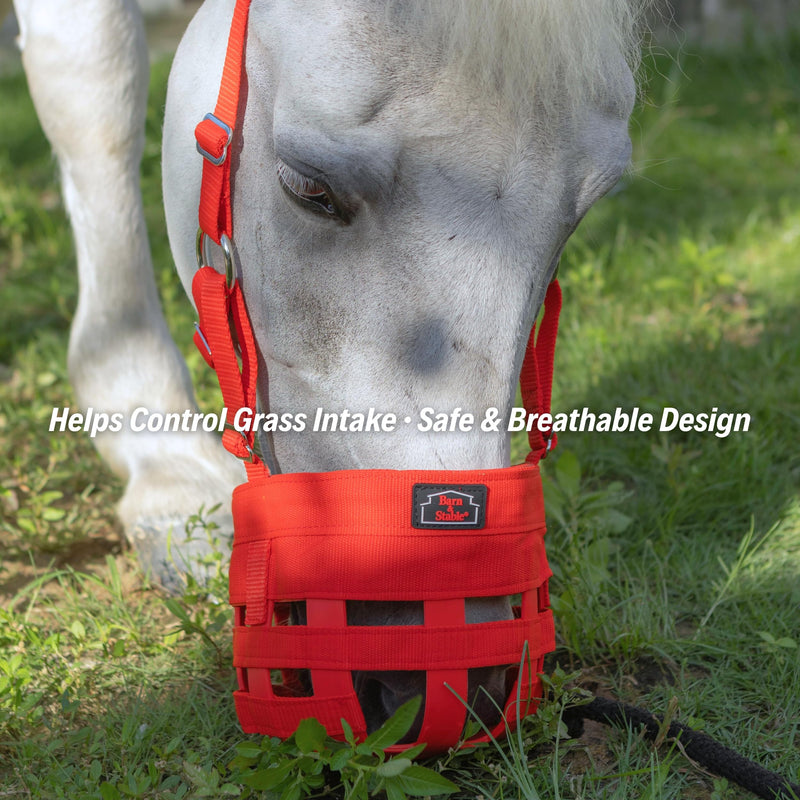 BARN & STABLE Horse Grazing Muzzle for Easy Breathe, Comfortable Muzzle Grazing for Horses with Adjustable Straps, Buckles, Suitable for Precaution of Laminitis Red Small - PawsPlanet Australia