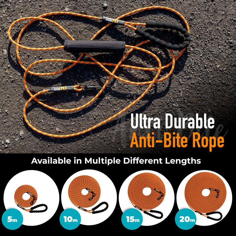 Total Pet Rope Training Lead for Dogs - Long Line Dog Lead for Training Recall & Commands at Distance W/Control Handle (10m) 10m - PawsPlanet Australia