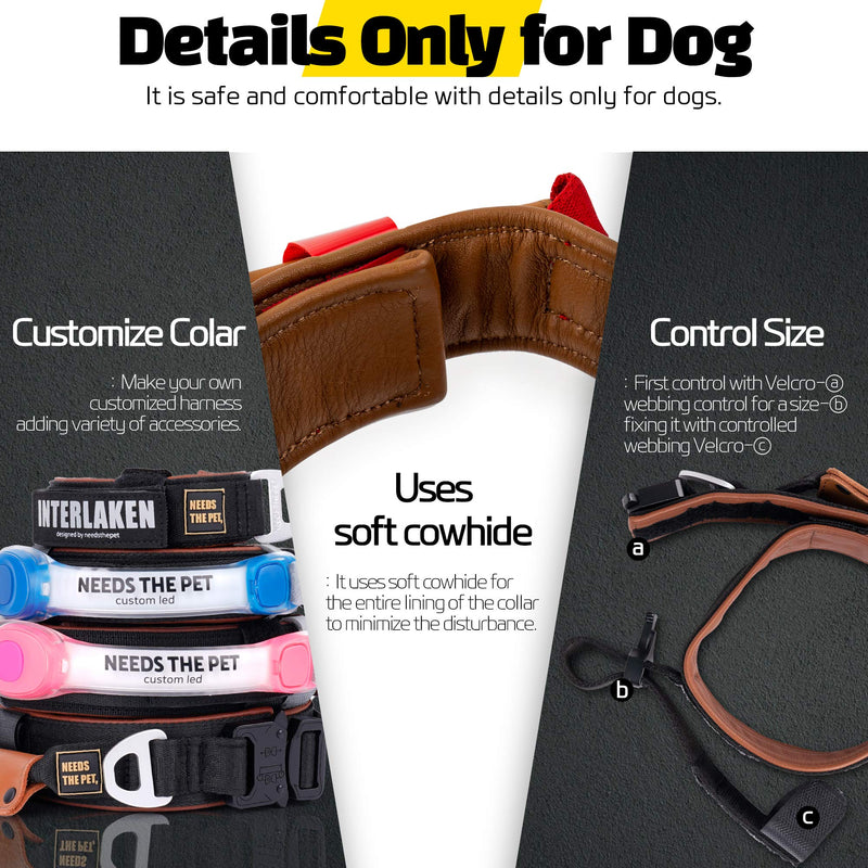 The Comfort Collar, Soft Cowhide Padded Dog Collar for All Breeds, Reflective Patch, Metal Buckle for Big Size Dogs Easy Control Handle (S,M,L) (S, Neon Yellow) S - PawsPlanet Australia