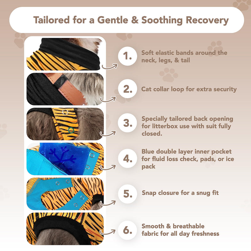 Cat Recovery Suit - Cat Recovery Suit for Spay, Neuter, Suture, Incision, & Skin Conditions - Breathable Fabric with Back Opening - XXS Cat Suit by Suitical, Tiger Print 2XS(13-16.5 in) - PawsPlanet Australia