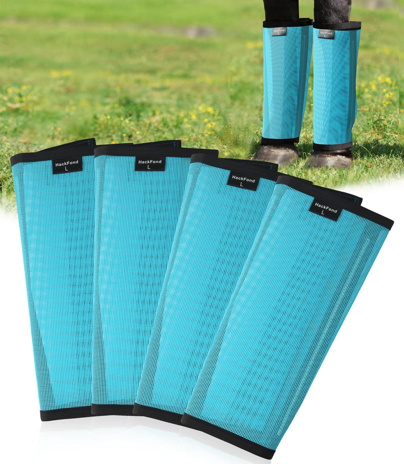 Breathable Mesh Horse Fly Boots - Equine Fly Leg Wraps for Insect & Scratch Protection, Comfortable Horse Leg Guards for Pasture, Trail Riding & Daily Use Set of 4 Sky Blue Large