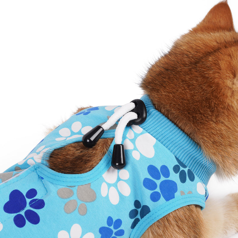 Cat Recovery Suit – Soft, Breathable Onesie for Female & Male Pets After Surgery, Spay, Neuter or Wounds, Surgery Outfit, Cone Alternative, Litter Access, Machine Washable, Blue Paw Print Large