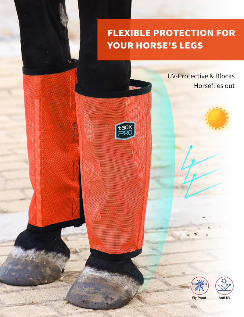 Horse Fly Boots for Horses Set of 4, Breathable Mesh Fly Leggings, Stay-Up Fly Leg Wraps for Summer Orange S